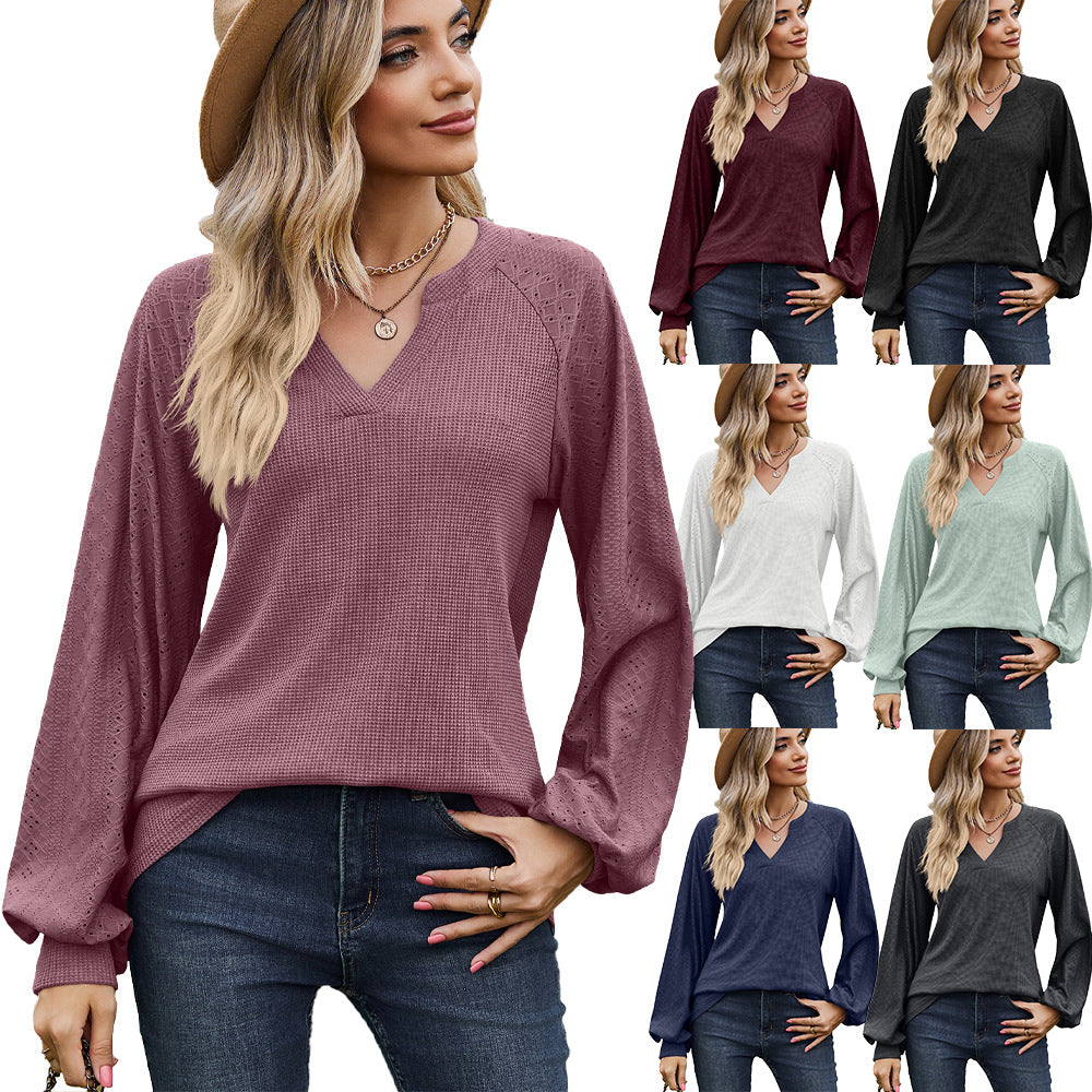 DamenLangarmshirt mit strukturiertem V-Ausschnitt und weiten Ärmel Stalluxe
