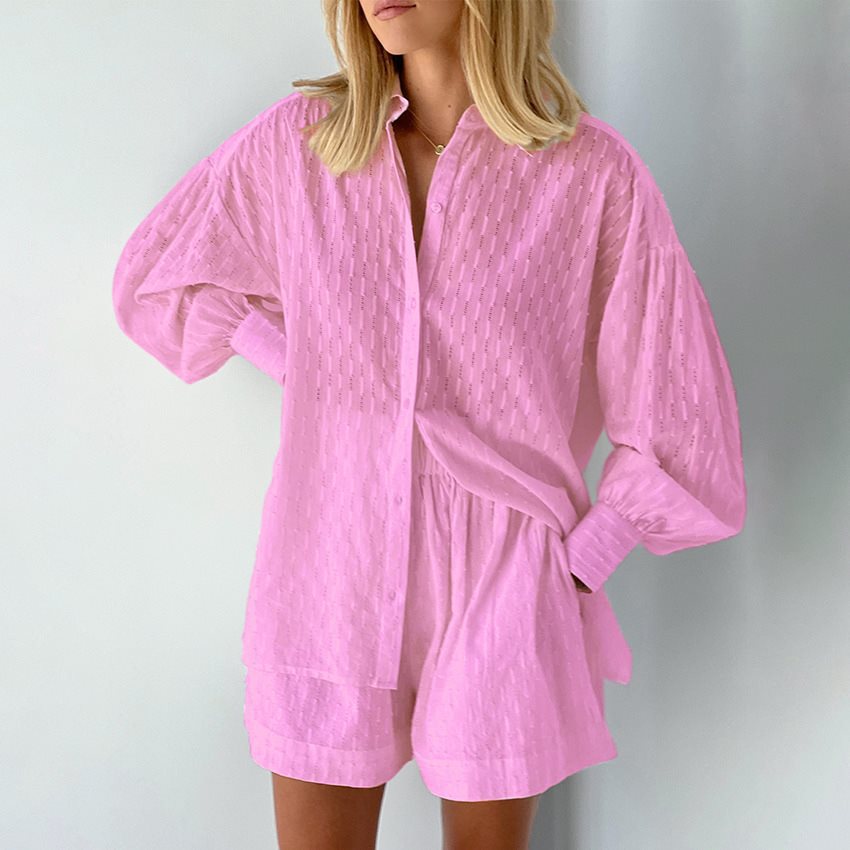 Damen lässiges Oversized Hemd mit Struktur und kurzen Hosen Stalluxe