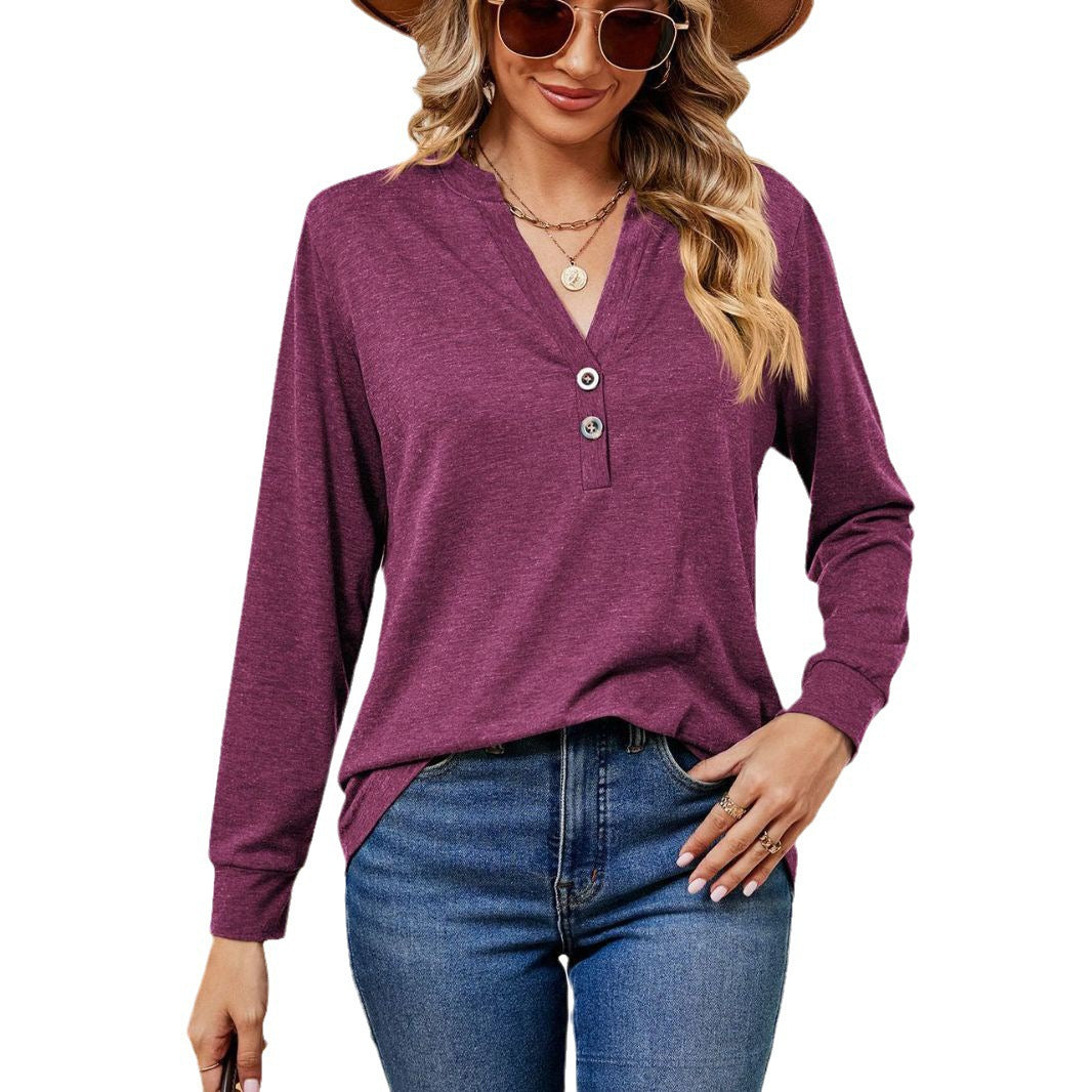 Damen Langarmtop mit modischem Henley-Ausschnitt und Knopfdesign Stalluxe
