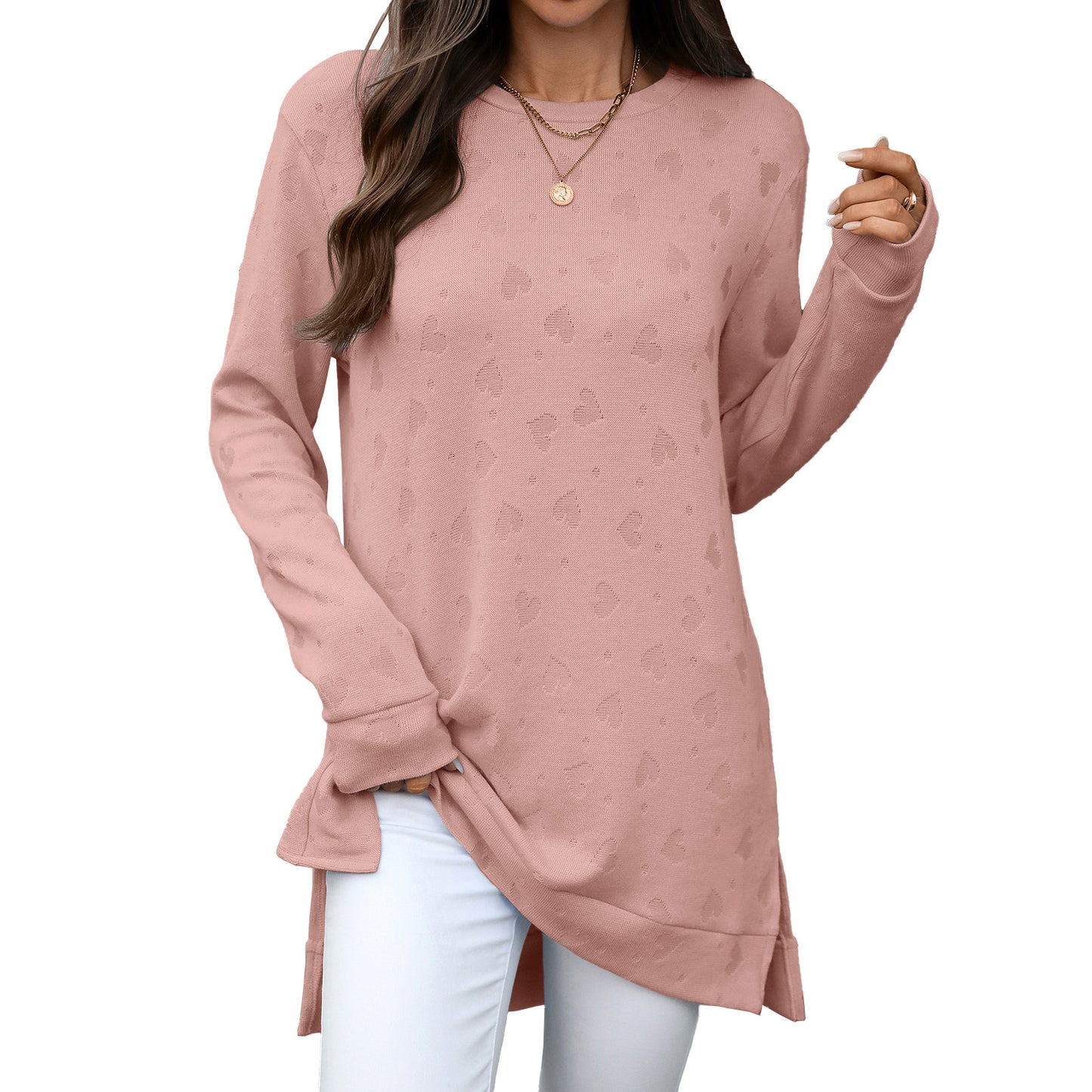 Damen lässiges Langarm-Tunika mit eingewebtem Muster Stalluxe