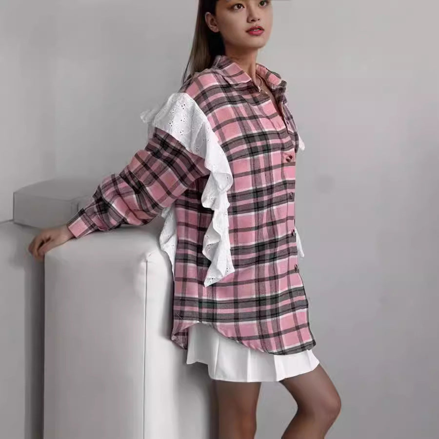 Damen Hemdbluse mit Rüschen und Karomuster Stalluxe