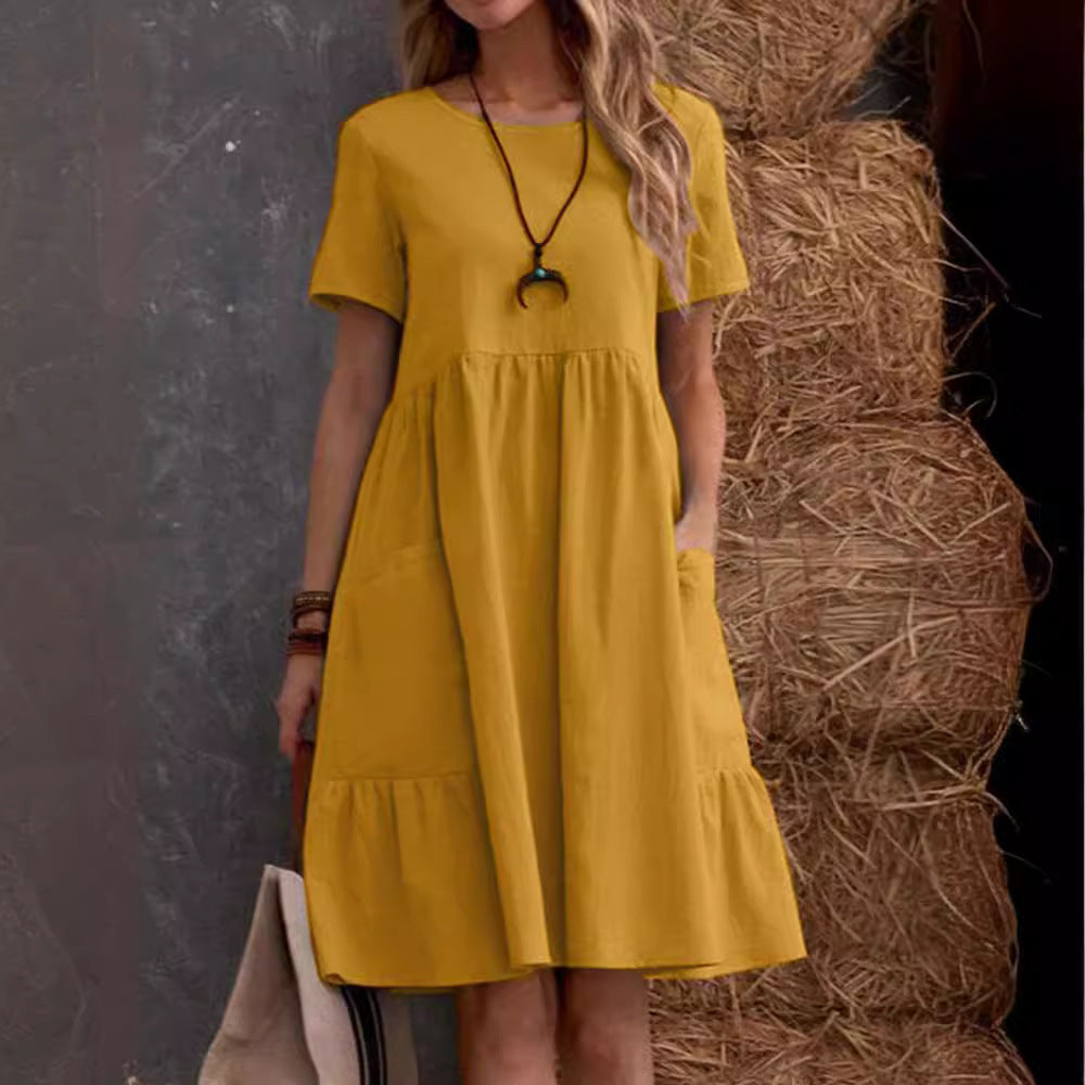 Damen Lockeres Baumwollkleid mit Taschen und Volant Stalluxe
