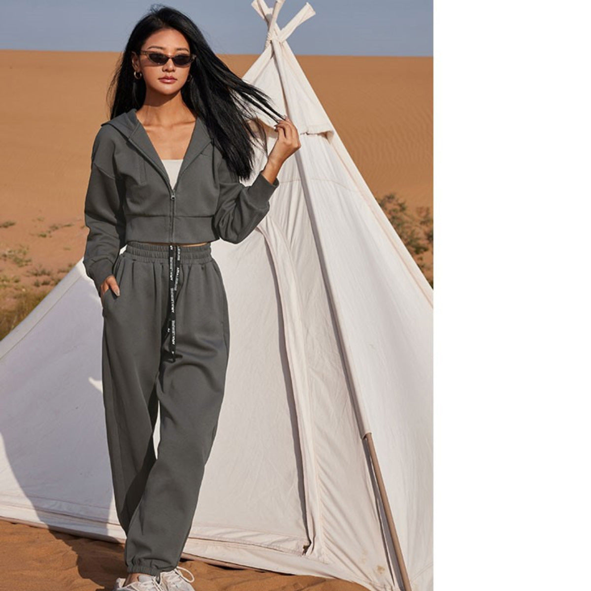 Damen lässiger Cropped Hoodie und Jogginghose mit Gummizug Stalluxe