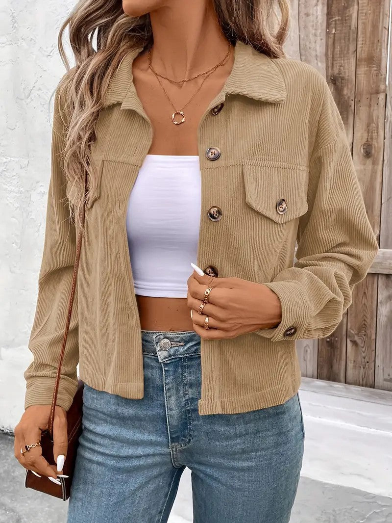 Damen lässige Cordjacke mit praktischen Taschen und modischen Knöpfen Stalluxe