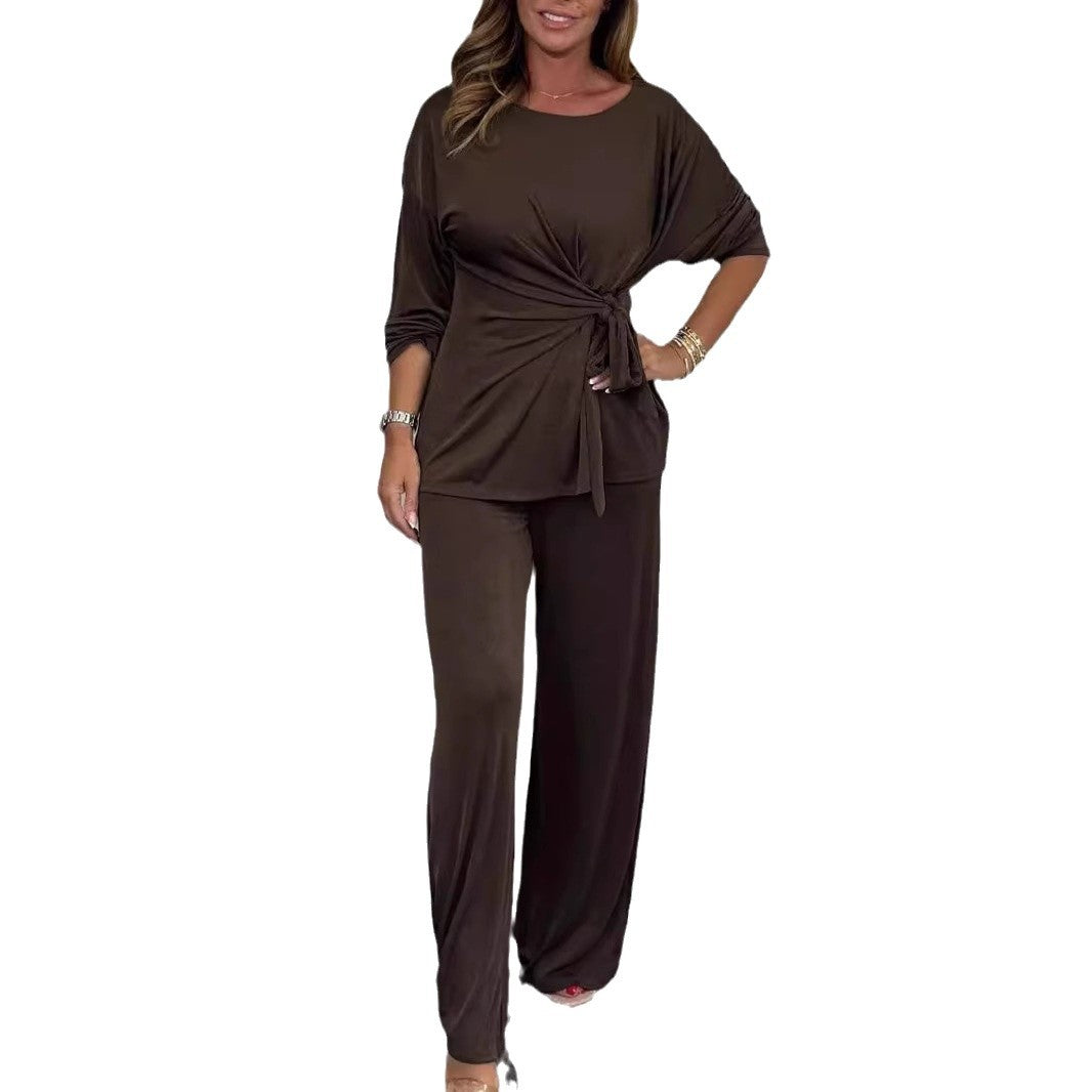 Damen modisches Two-In-One Lounge-Set mit elegantem Krawatten-Detail Stalluxe