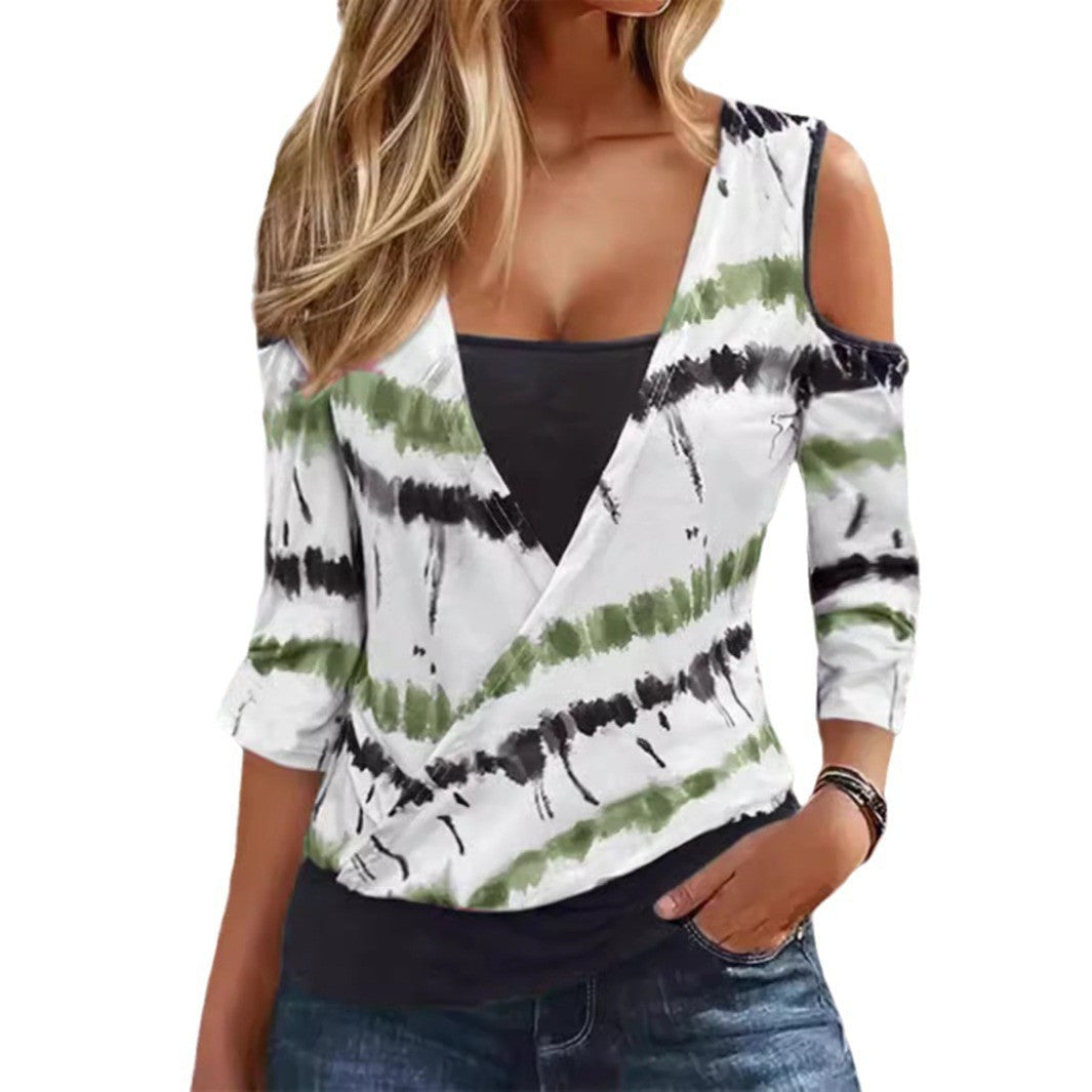 Damen Wickeloberteil mit Cut-Out-Ärmeln und einzigartigem Batikdesign Stalluxe