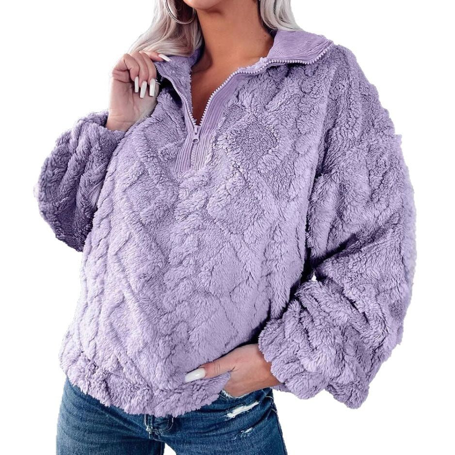 Damen Flauschiger Zip-Pullover mit strukturiertem Design Stalluxe