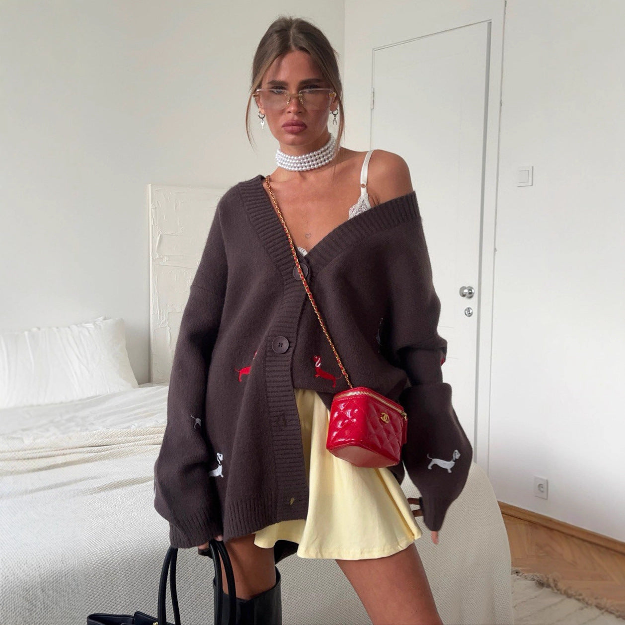 Damen kuscheliger Over-Sized Strickcardigan mit einzigartiger Stickerei Stalluxe
