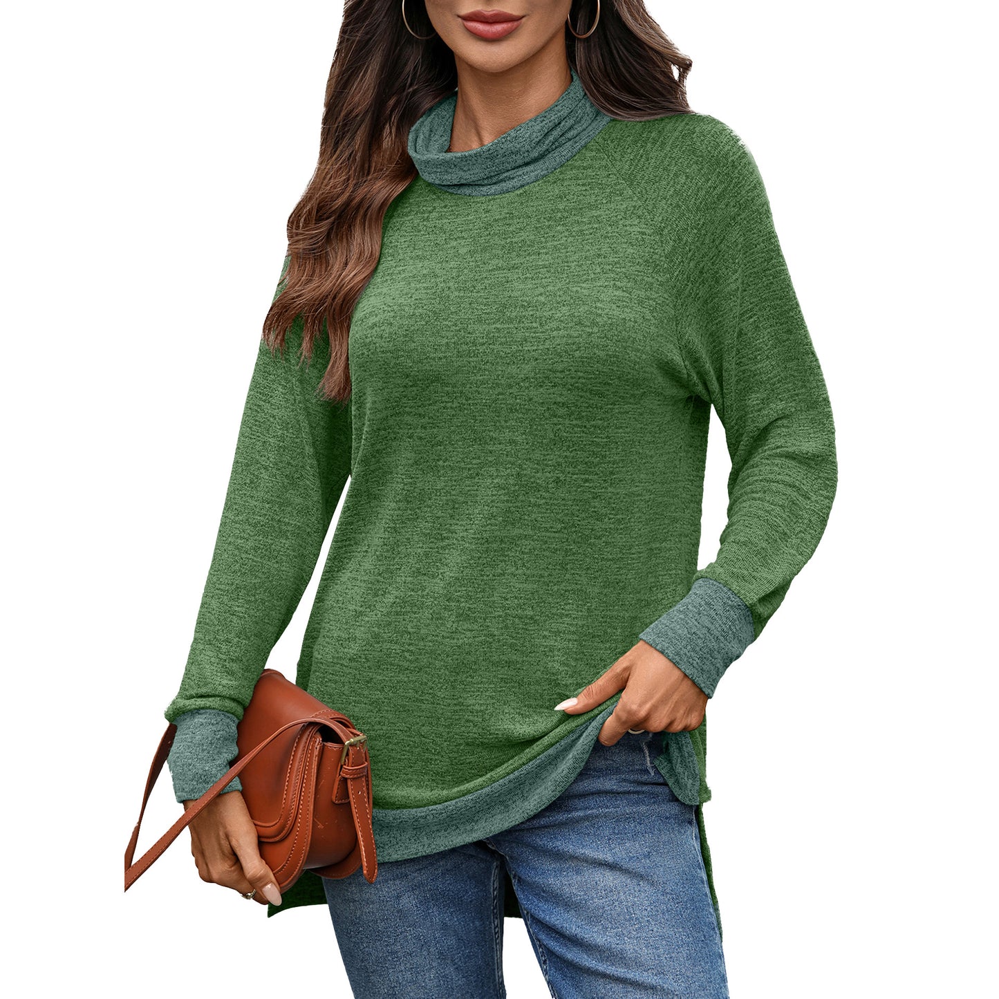 Damen lässiger Pullover mit stehendem Kragen und seitlichen Schlitzen Stalluxe