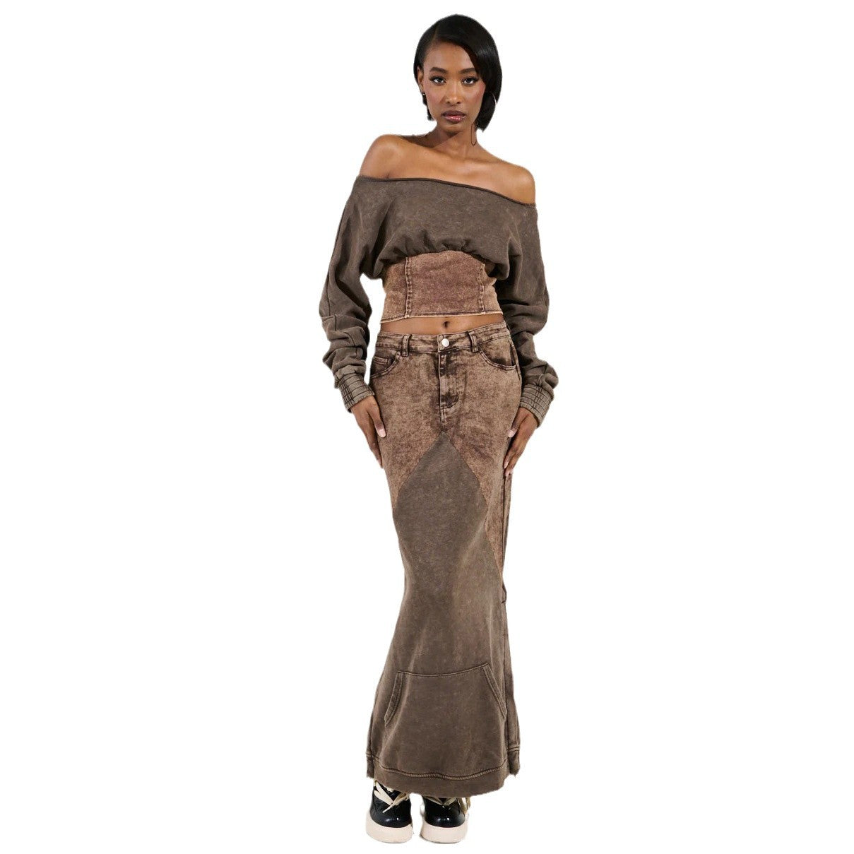 Damen Cropped Sweatshirt mit lässigem Off-Shoulder Design und modischem Bund Stalluxe