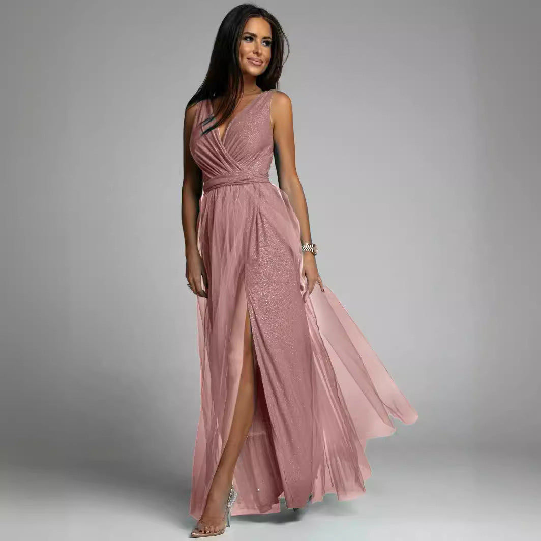 Damen Maxikleid mit V-Ausschnitt und elegantem Faltenwurf Stalluxe