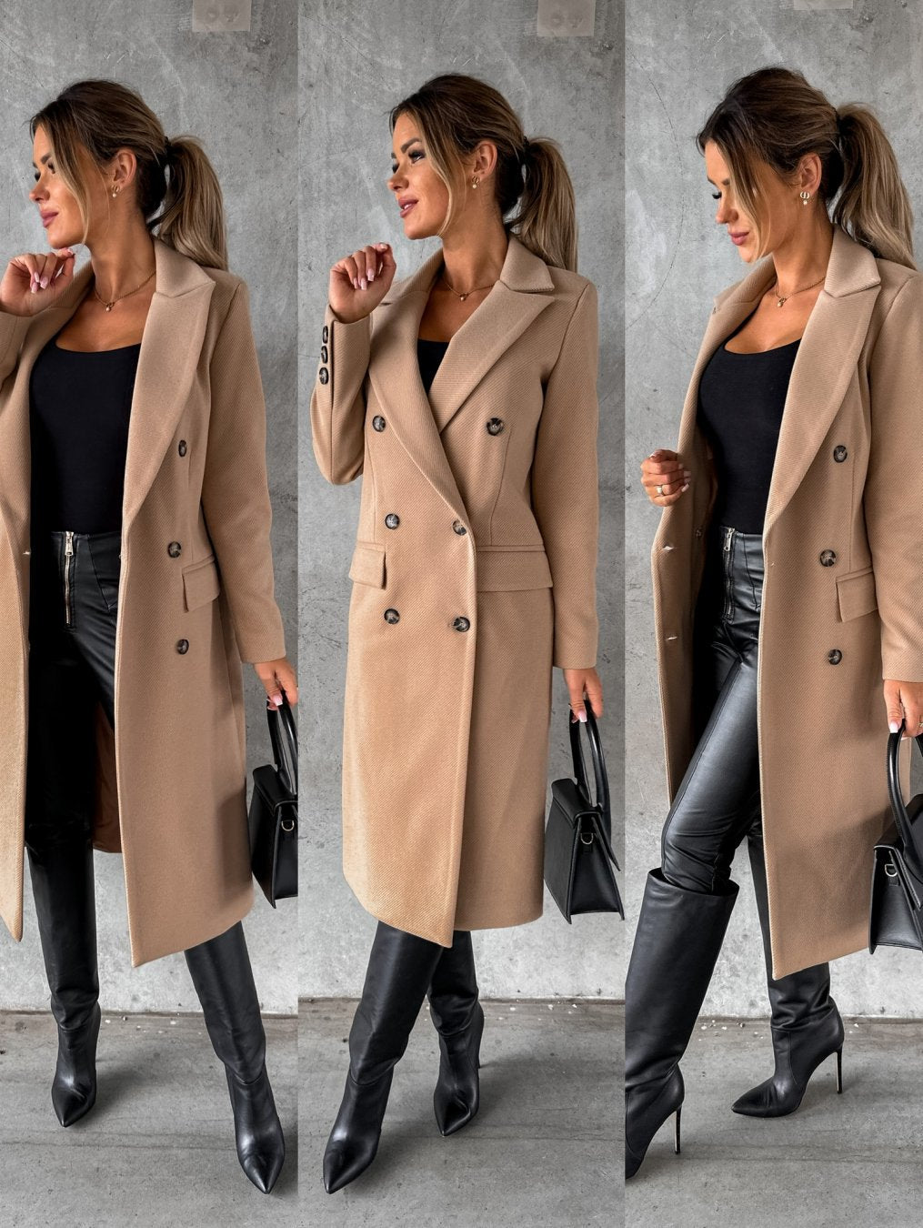 Damen Eleganter Mantel mit doppelter Knopfleiste Stalluxe