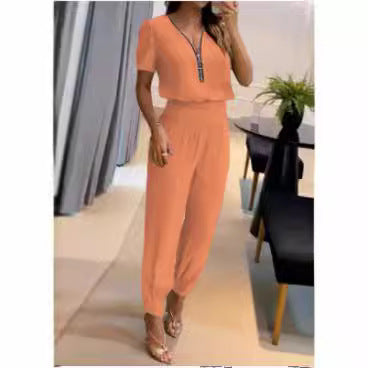 Damen Jumpsuit mit V-Ausschnitt und Gummizug Stalluxe