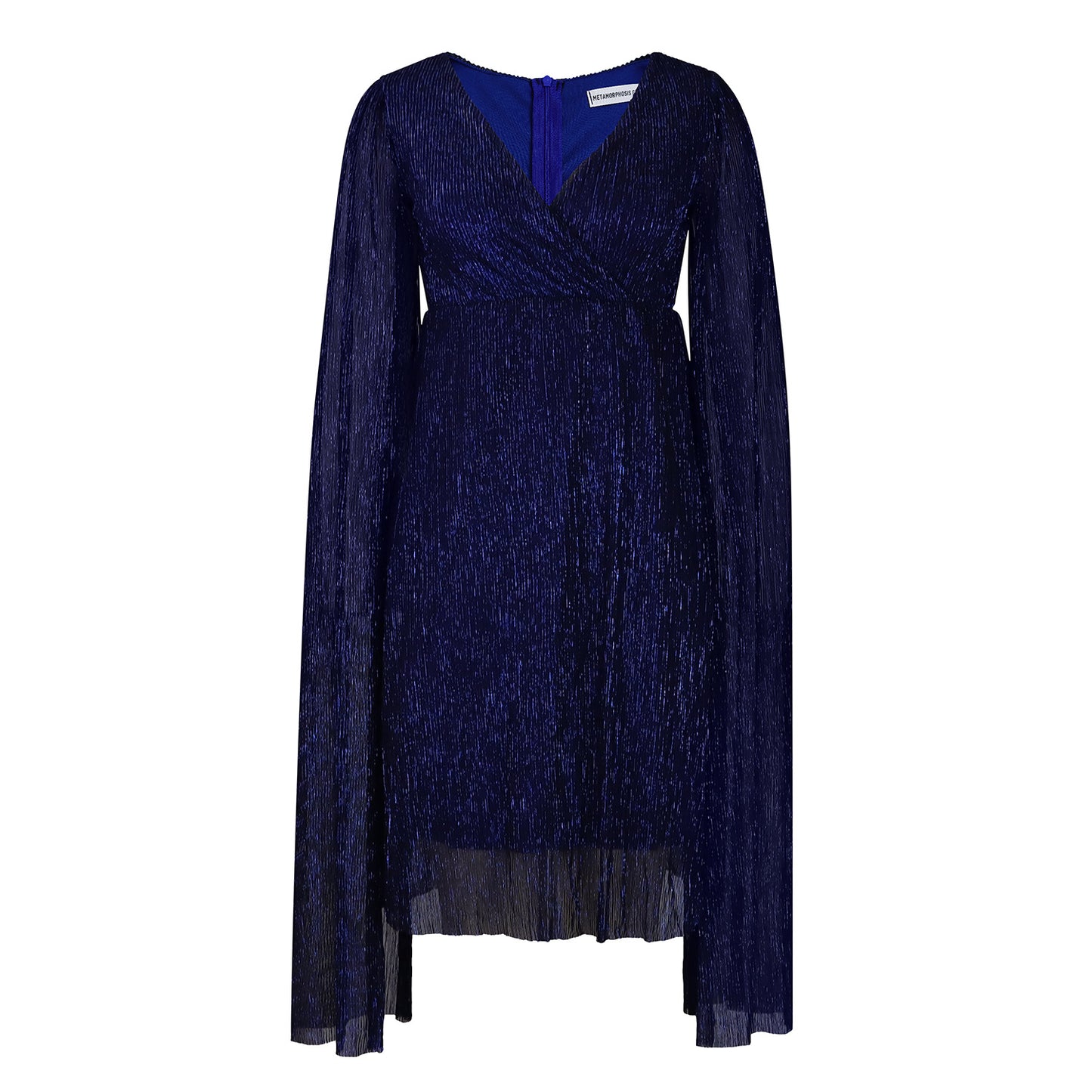Damen Elegantes Wickelkleid mit langen Transparenzärmeln und Glitzereffekt Stalluxe