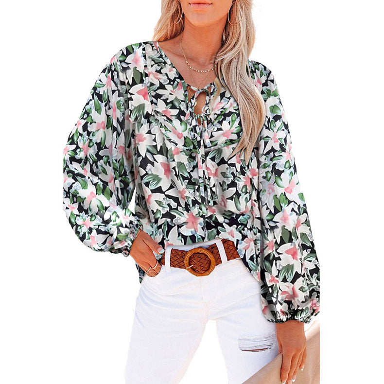 Damen Lockere Bluse mit floralem Muster und voluminösen Ärmeln Stalluxe
