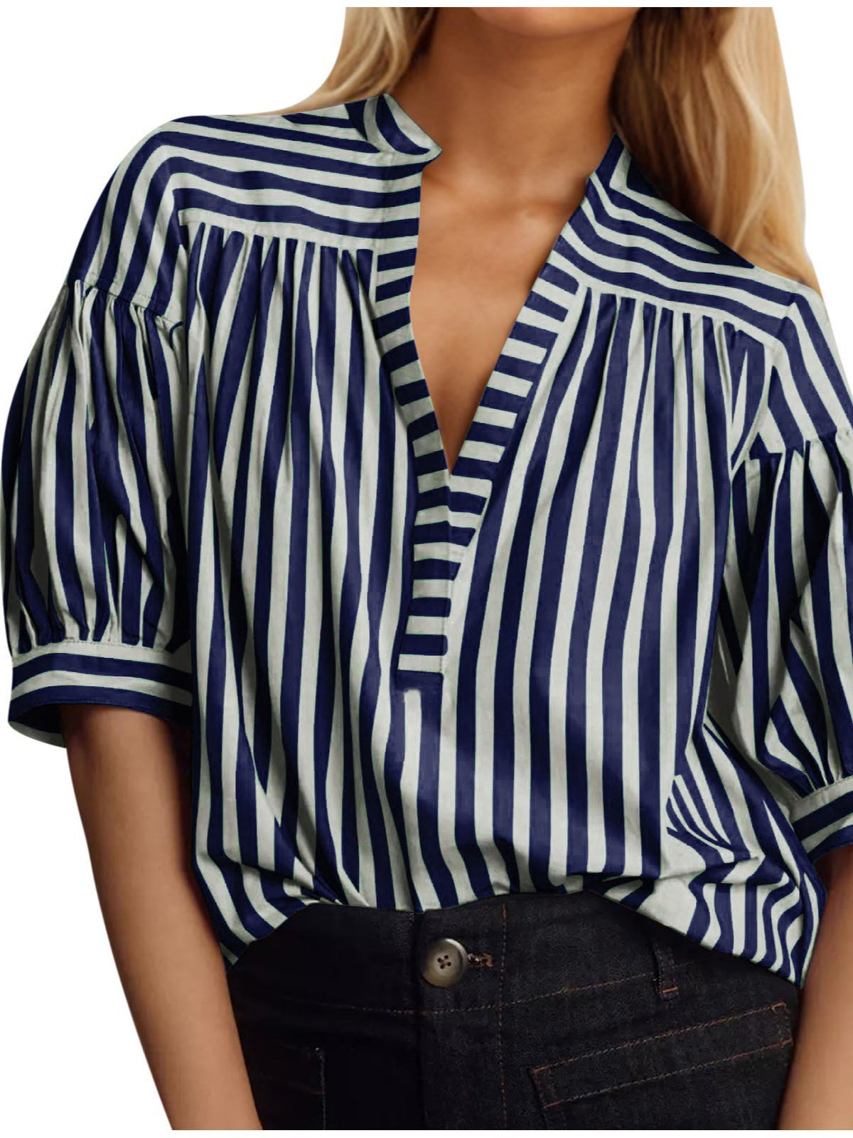 Damen Hemdblusenshirt mit Puffärmeln und gestreiftem Muster Stalluxe