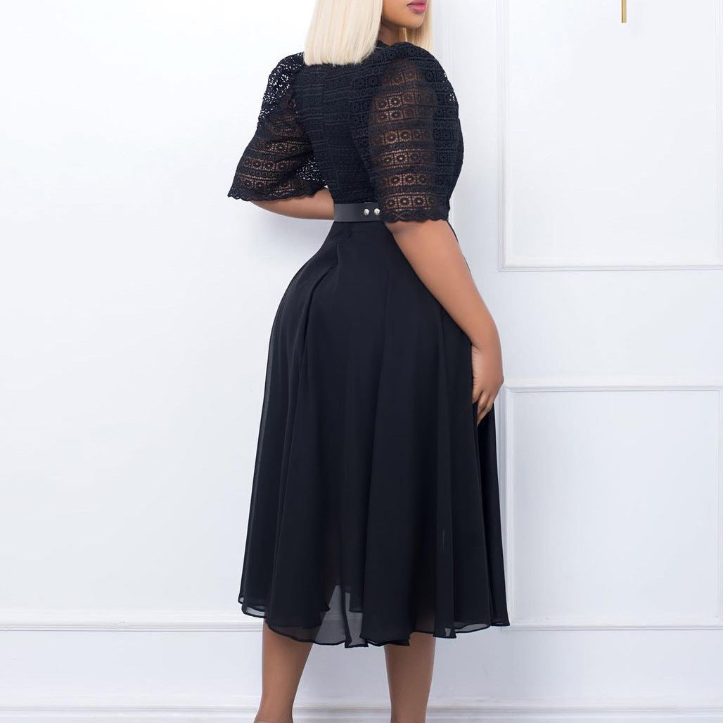 Damen Maxikleid mit Rüschenärmeln und dekorativem Taillengürtel Stalluxe