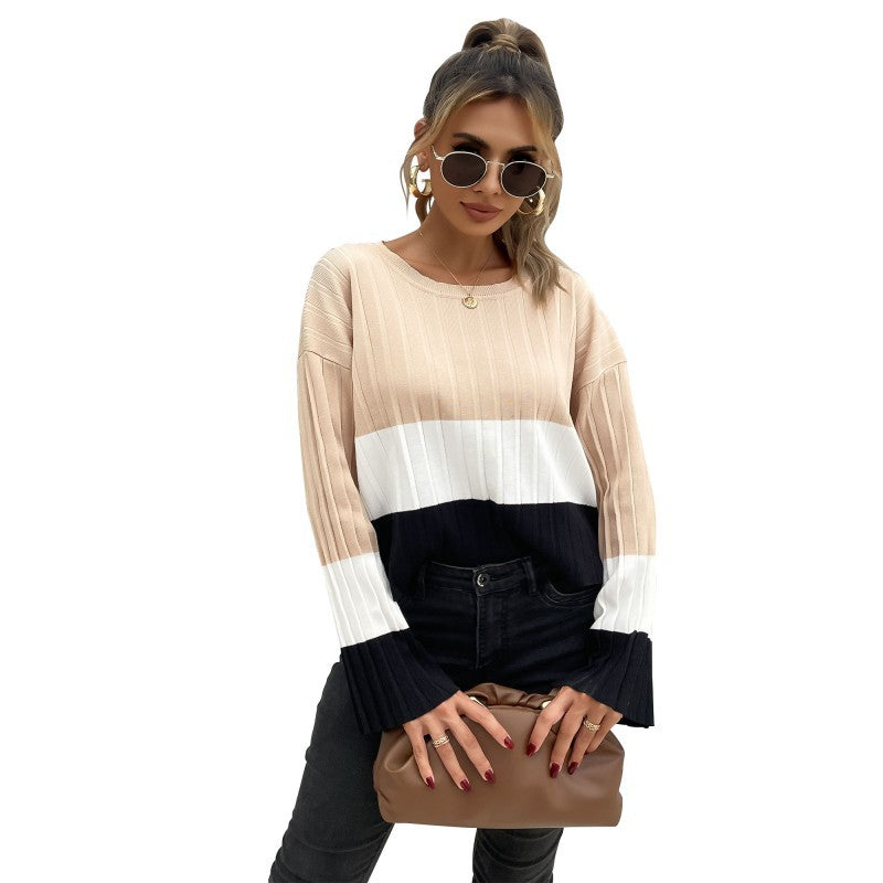 Damen Strickpullover mit modischem Blockstreifen-Design und weiten Ärmeln Stalluxe