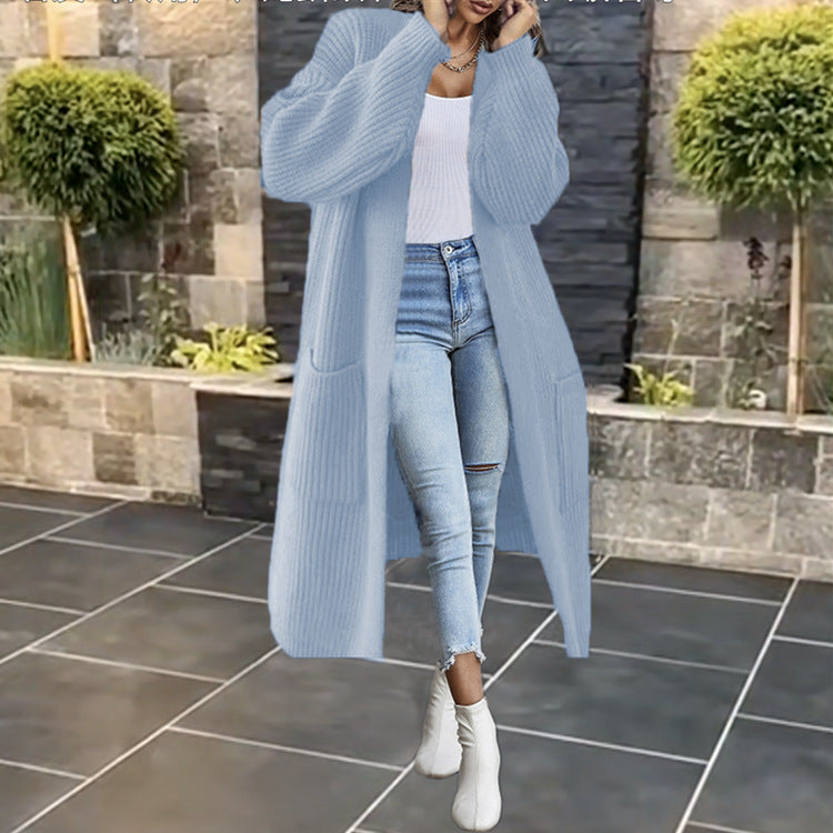 Damen Langer Strickmantel mit grober Rippenstruktur und praktischen Taschen Stalluxe