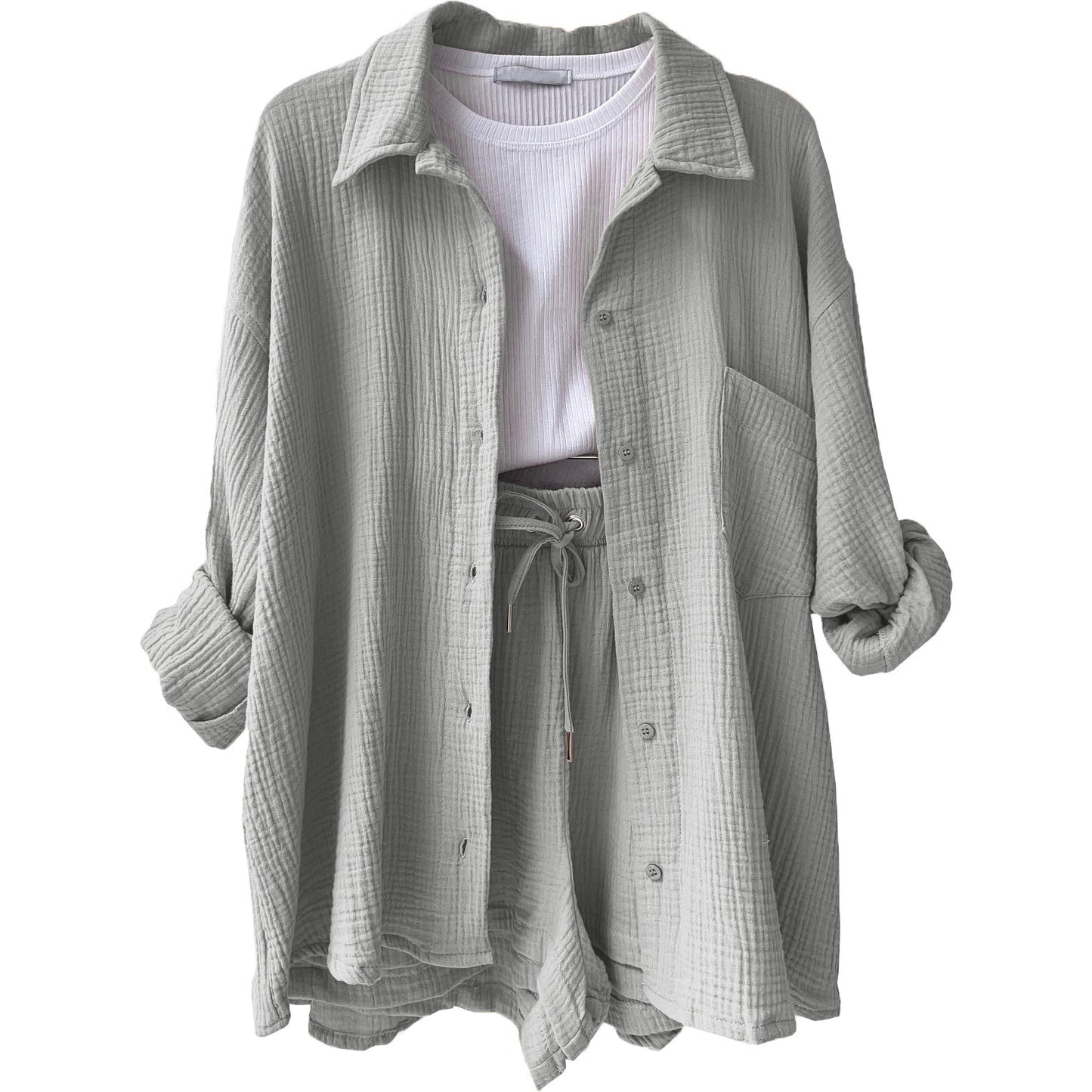 Damen lässiges Set mit oversized Hemd und bequemen Shorts Stalluxe