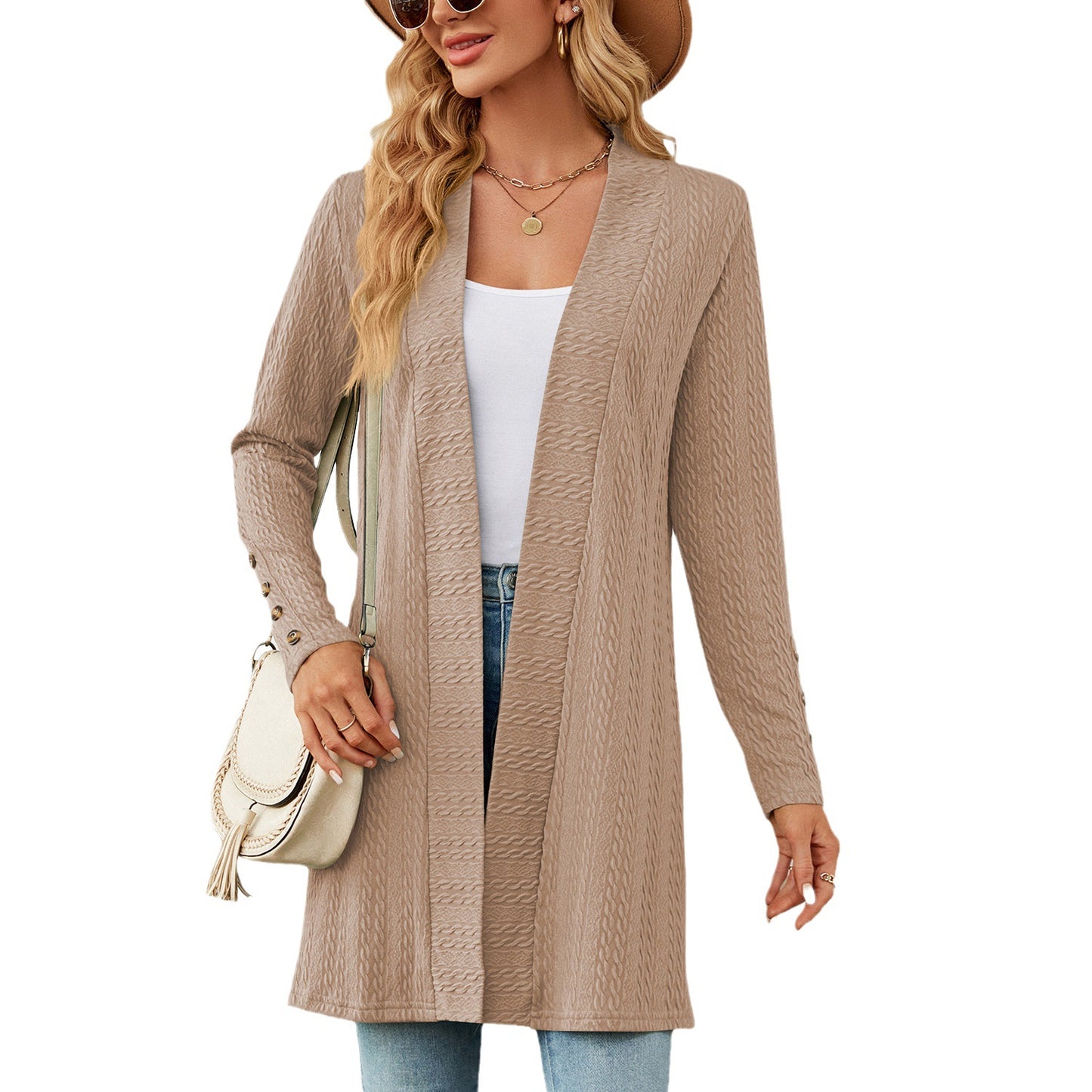 Damen Strickmantel mit modischem Zopfmuster und eleganten Knopfdetails Stalluxe