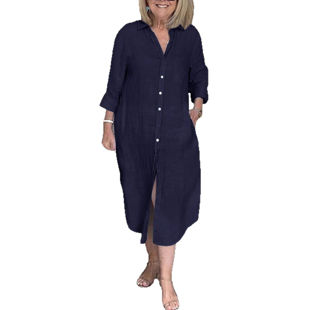 Damen Leichtes Sommerkleid mit Knopfleiste und langen Ärmeln Stalluxe