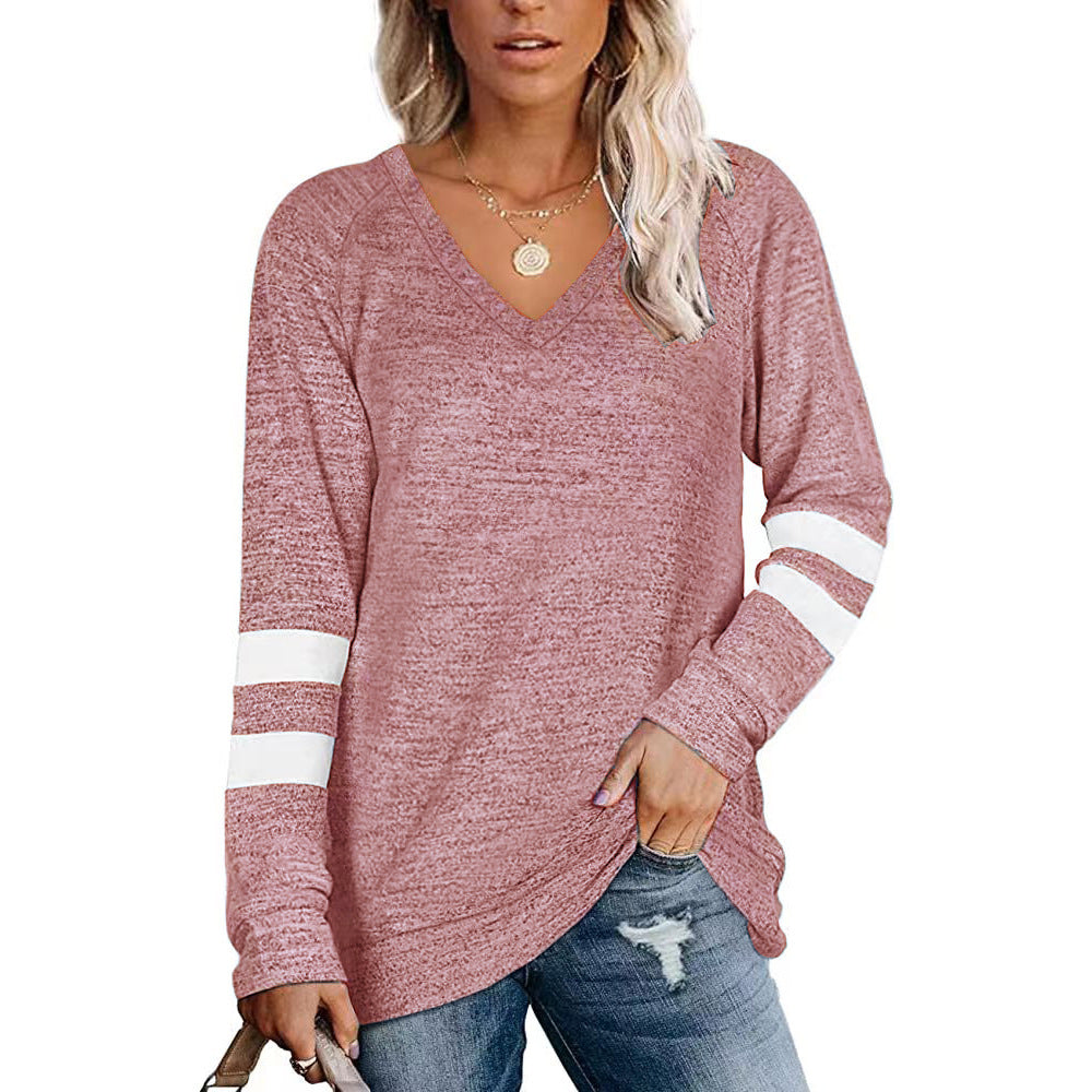 Damen Sportliches Langarmshirt mit V-Ausschnitt und Streifen-Details Stalluxe