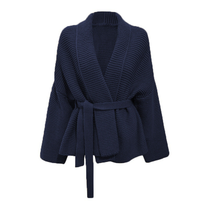 Damen gemütliche Strickjacke mit breitem Gürtel und angeschnittenen Ärmeln Stalluxe