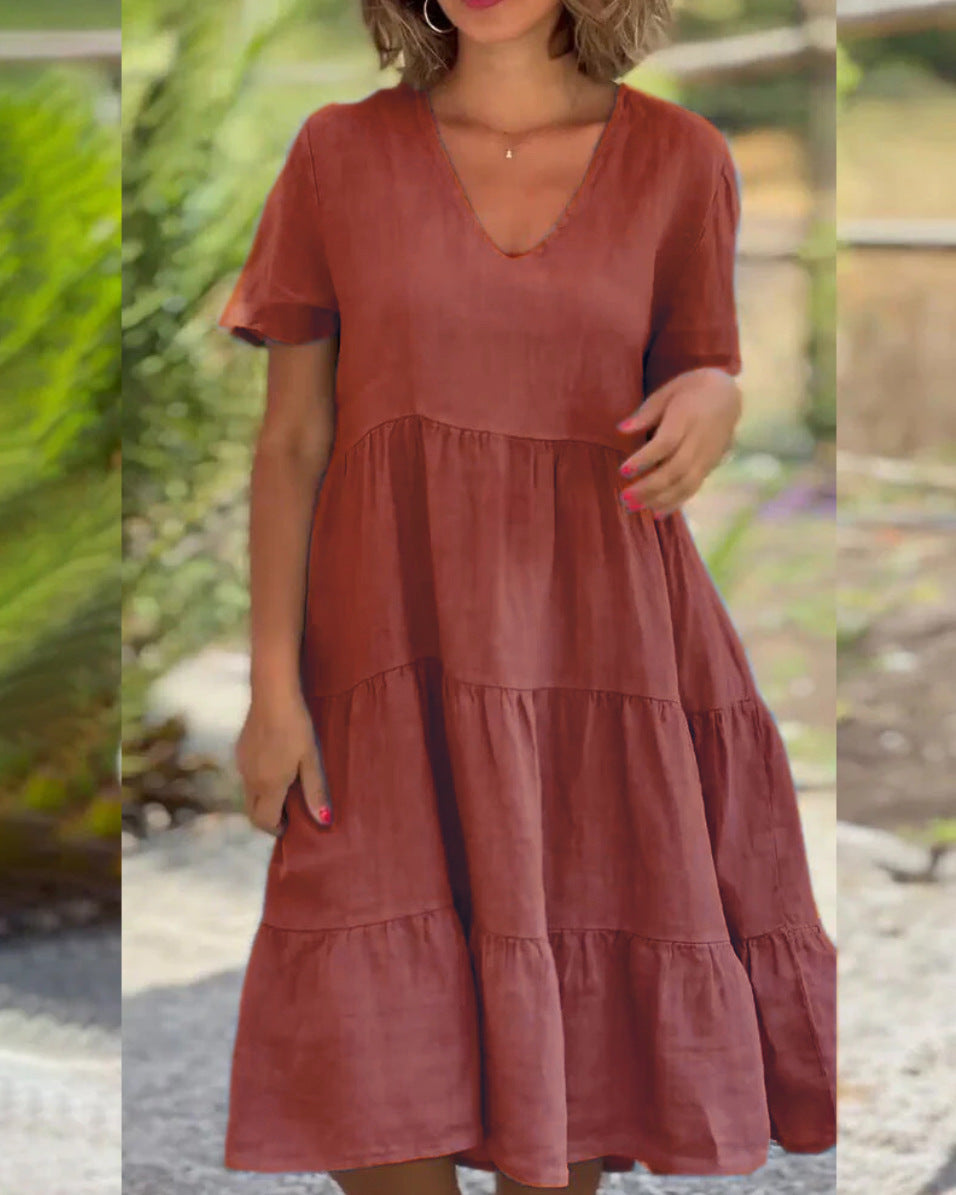 Damen V-Ausschnitt Volantkleid aus leichter Baumwolle Stalluxe