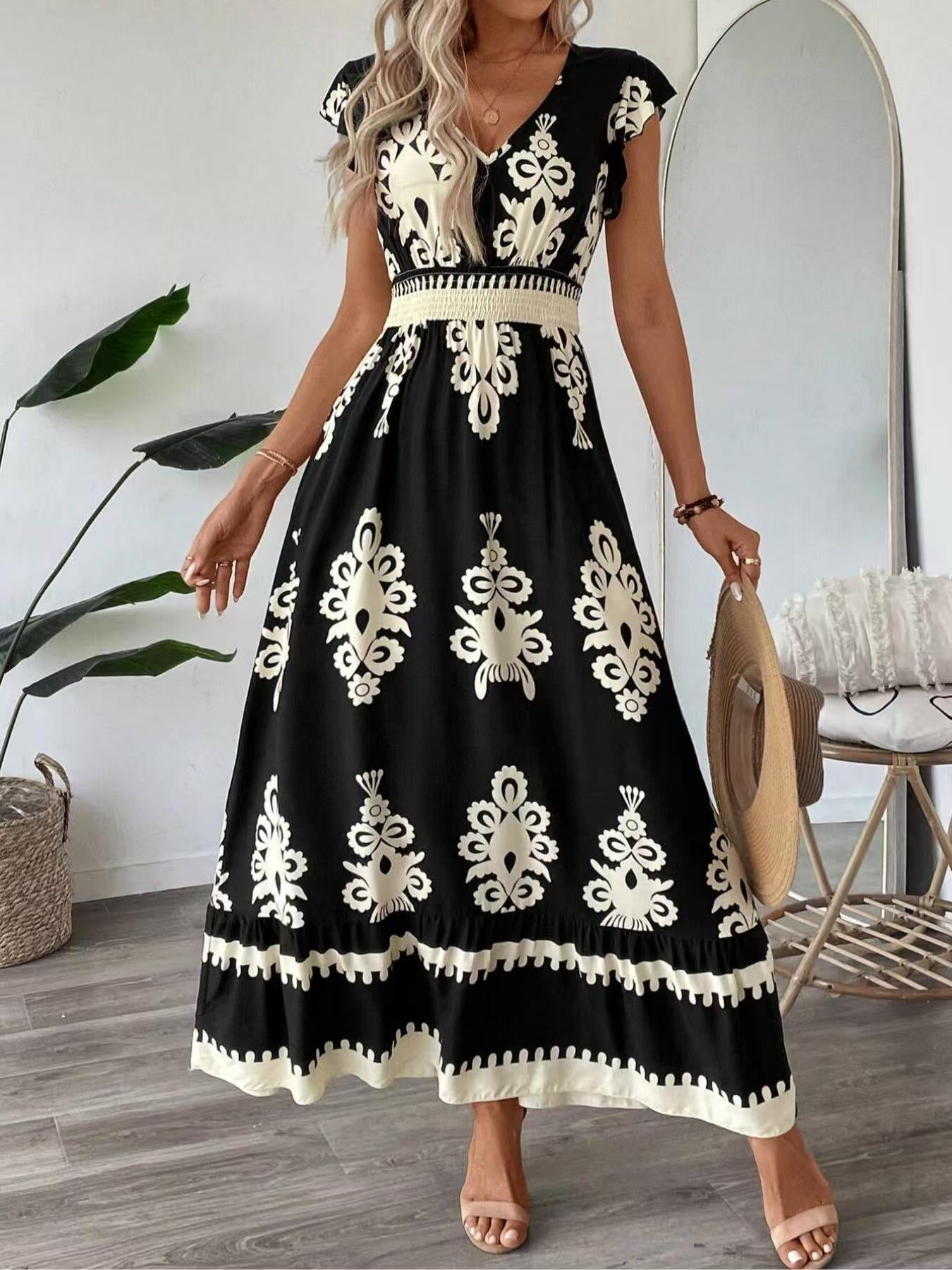 Damen Maxikleid mit floralen Mustern und dekorativem Taillengürtel Stalluxe
