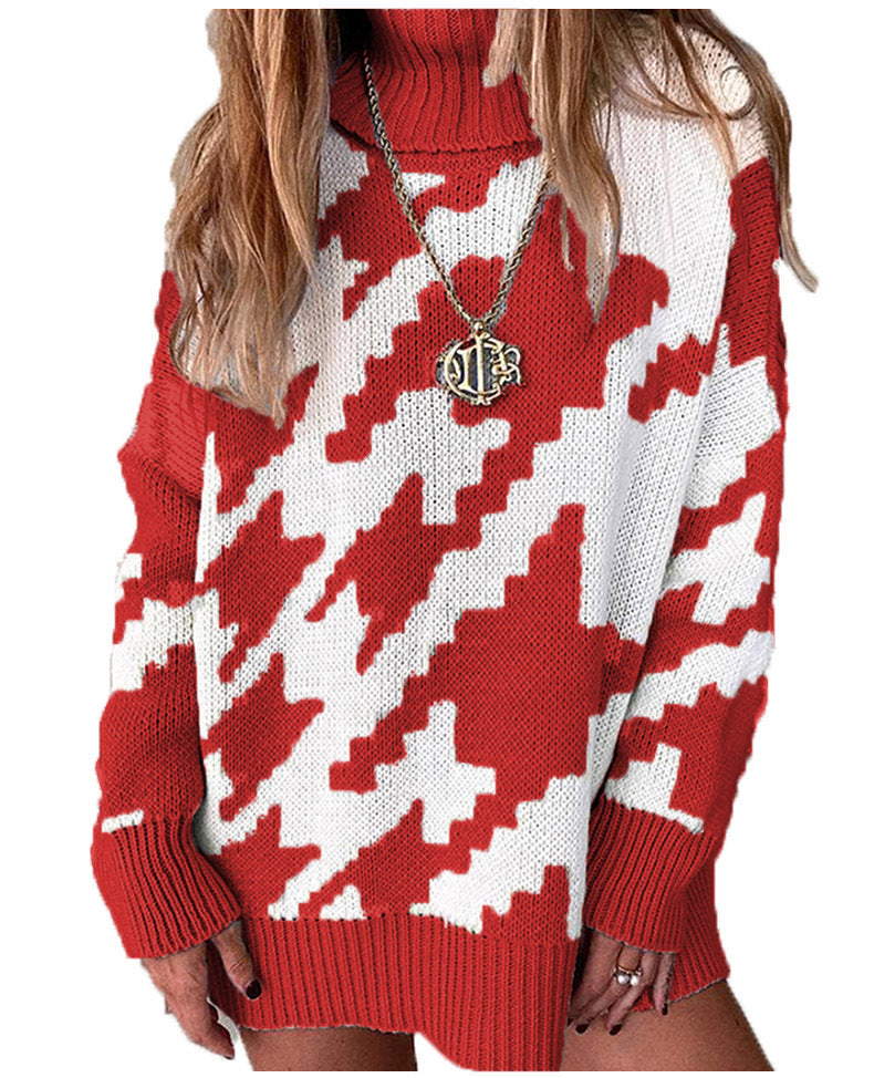 Damen Strickpullover mit hohem Kragen und modernem Zickzack-Muster Stalluxe