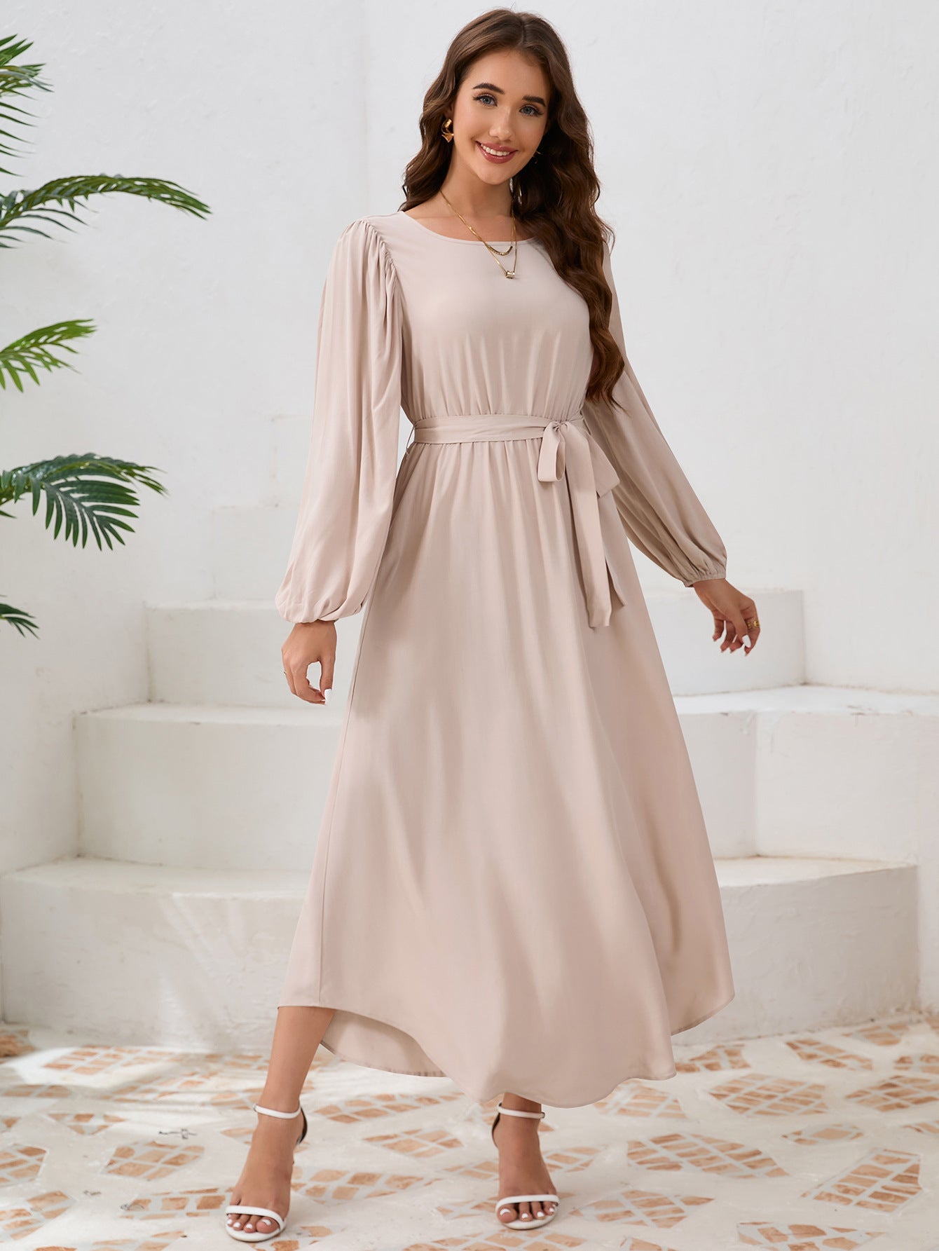 Damen Elegantes Maxikleid mit weitem Schnitt und Ballonärmeln Stalluxe