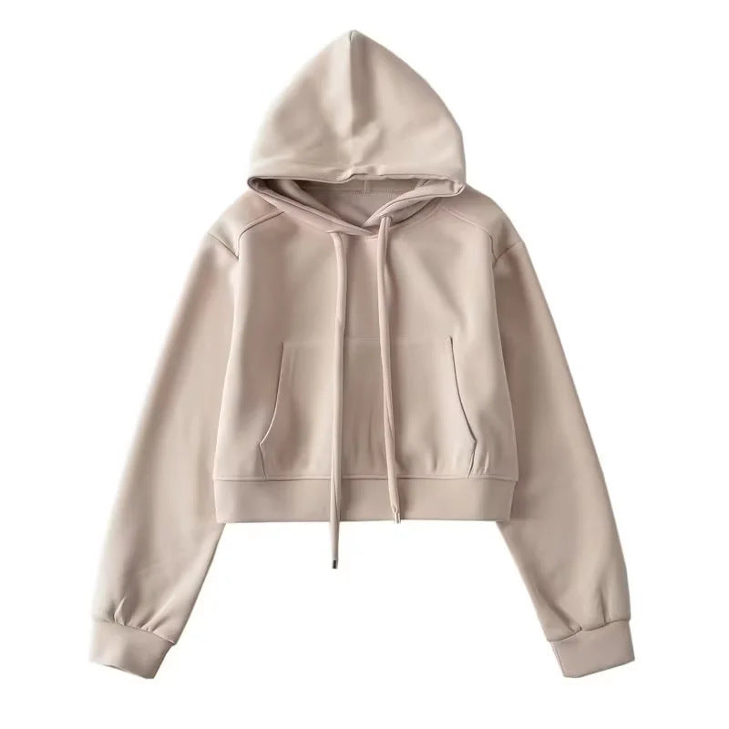 Damen modischer cropped Kapuzenpullover aus sweatshirt Material Stalluxe