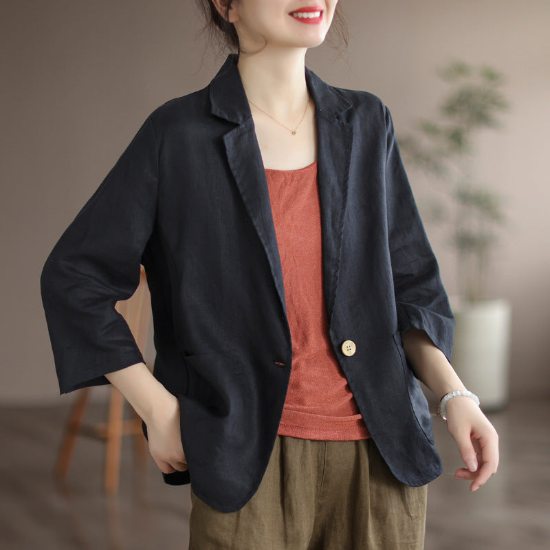 Damen Lässiger Leinenblazer mit breiten Ärmeln und Knopfverschluss Stalluxe