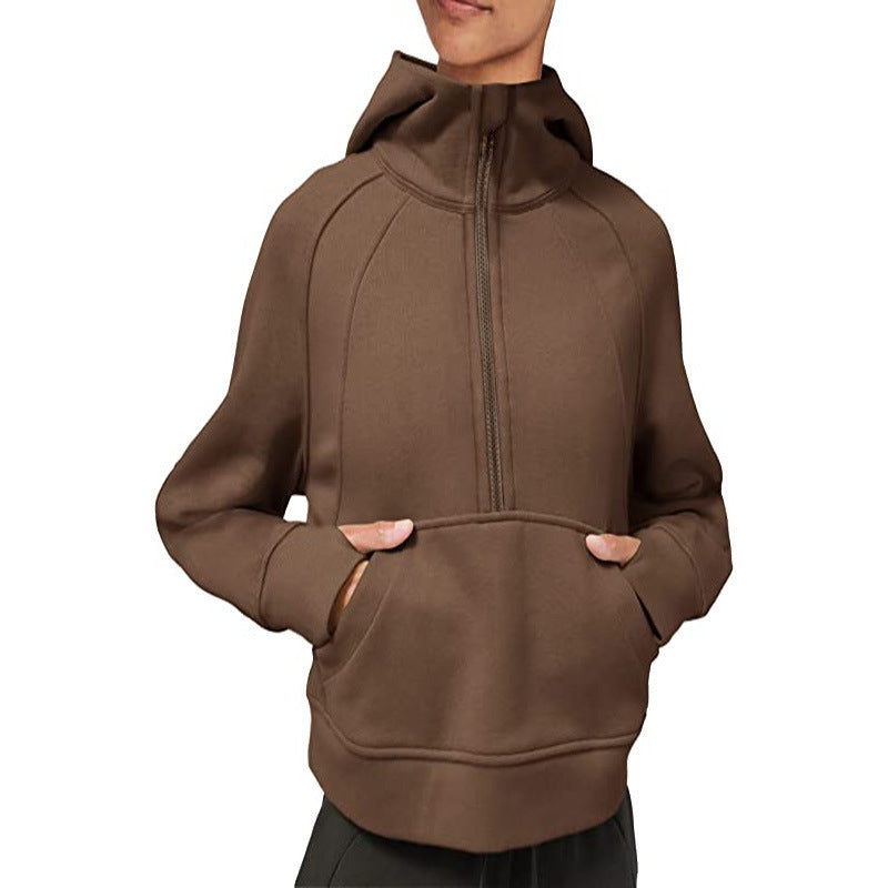 Damen sportlicher Fleece-Hoodie mit halbem Reißverschluss Stalluxe