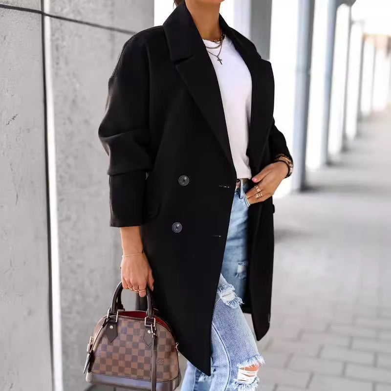 Damen Modische Oversized Wolljacke mit breitem Revers Stalluxe