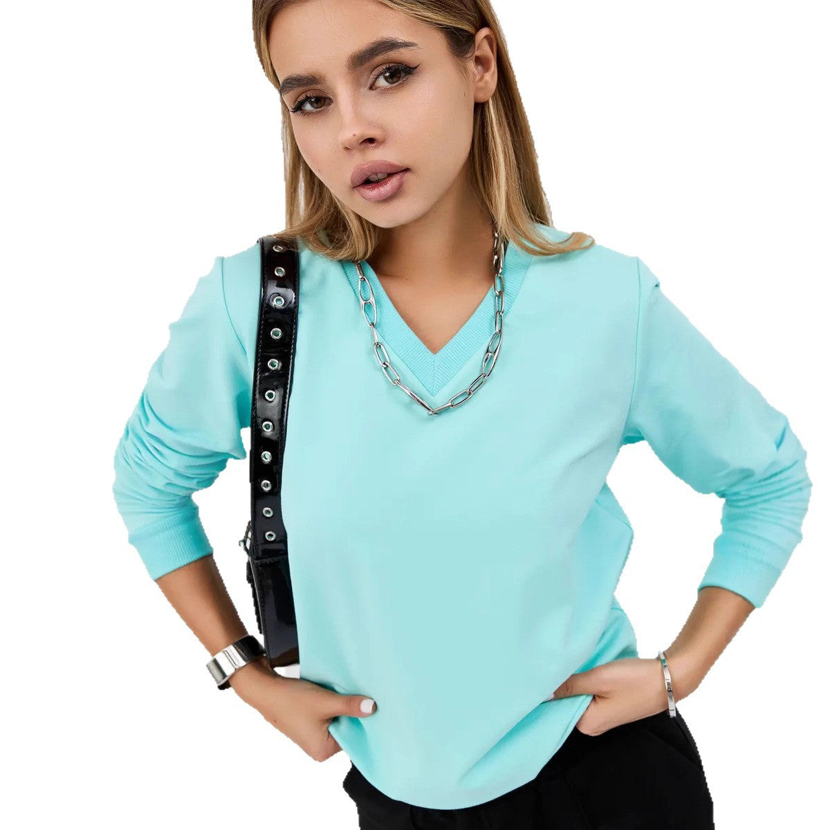 Damen lässiger V-Ausschnitt Pullover mit modernen Rippdetail Stalluxe