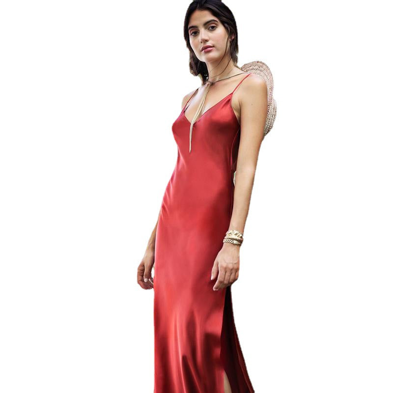 Damen Elegantes Maxikleid mit schmalen Spaghetti-Trägern und fließendem Schnitt Stalluxe