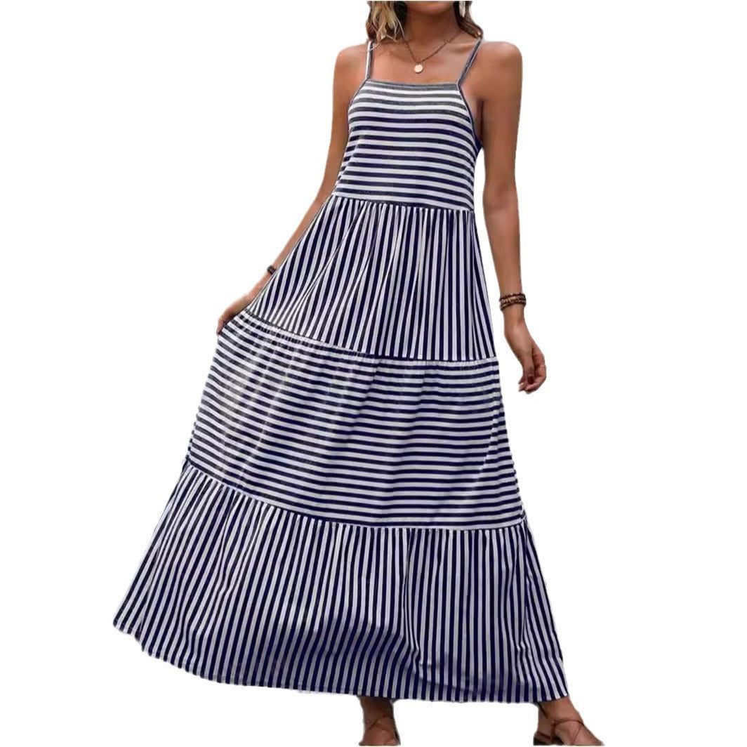 Damen Maxikleid mit schmalen Trägern und gestreiftem Design Stalluxe