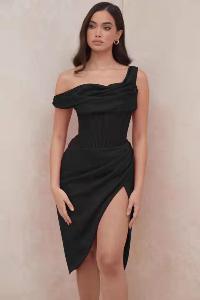 Damen Elegantes Wickelkleid mit asymmetrischem Saum und sexueller Silhouette Stalluxe