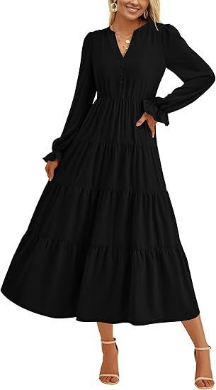 Damen Langärmliges Maxi-Kleid mit Volants Stalluxe