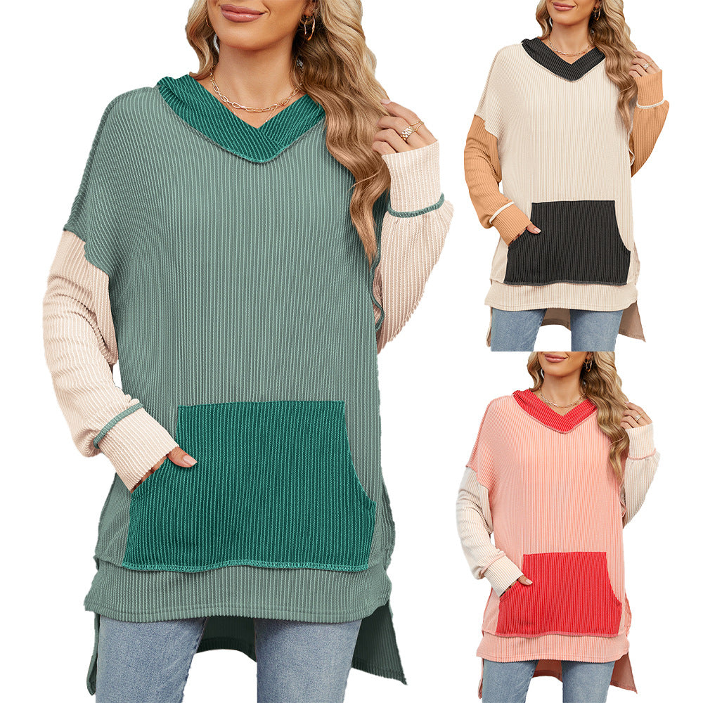 Damen lässiger Longpullover mit Kapuze und seitlicher Tasche Stalluxe
