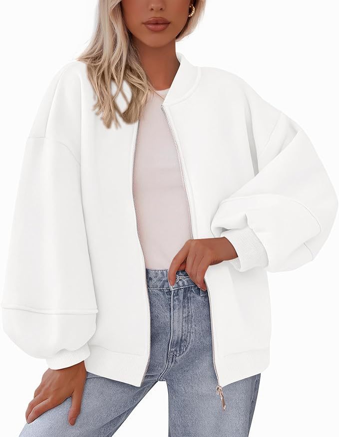 Damen Oversized Bomberjacke mit Reißverschluss und elastischen Bündchen Stalluxe