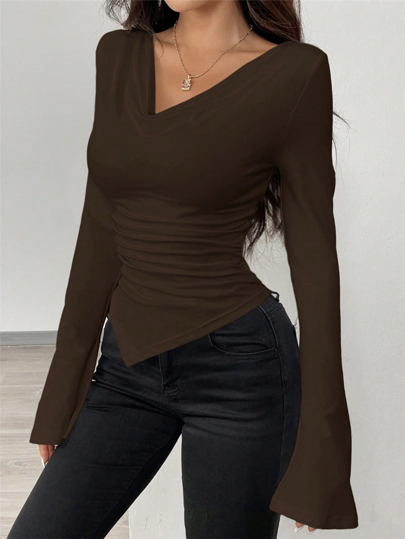 Damen Langarmshirt mit schmeichelnder V-Ausschnitt und einzigartiger Raffung Stalluxe