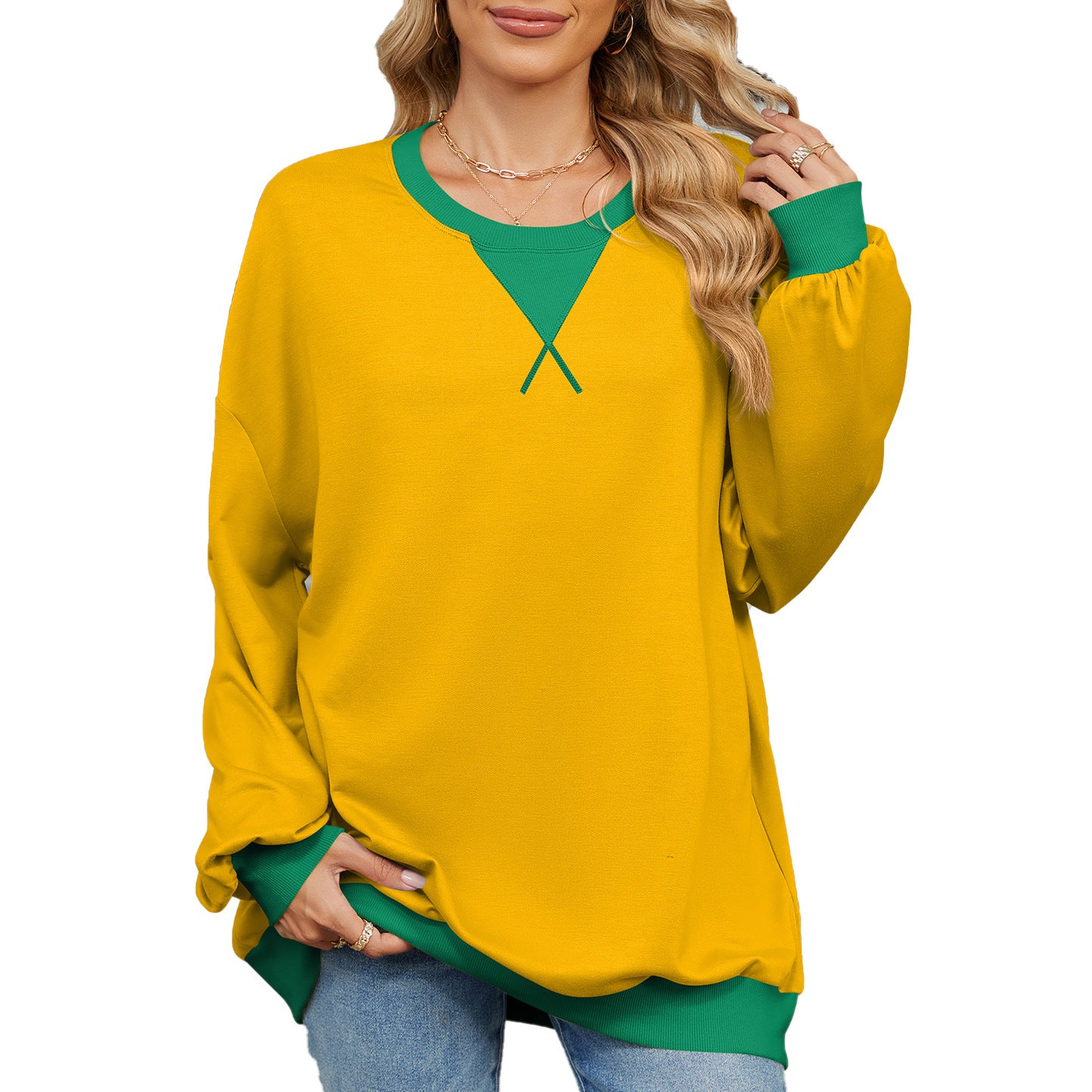 Damen lässiges Oversized Sweatshirt mit modernem V-Ausschnitt und eleganten Ärmelbündchen Stalluxe