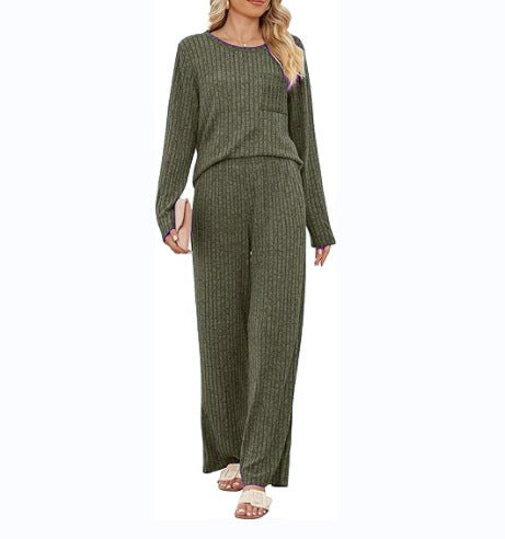 Damen Lässiges Lounge-Set mit langärmeliger Oberteil und weitem Hosen Stalluxe