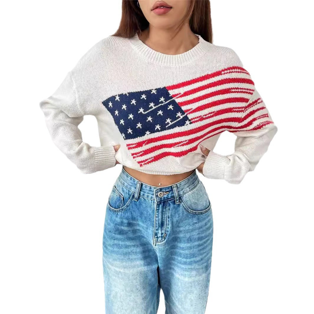 Damen Strickpullover mit Flaggenmuster und lässigem Schnitt Stalluxe
