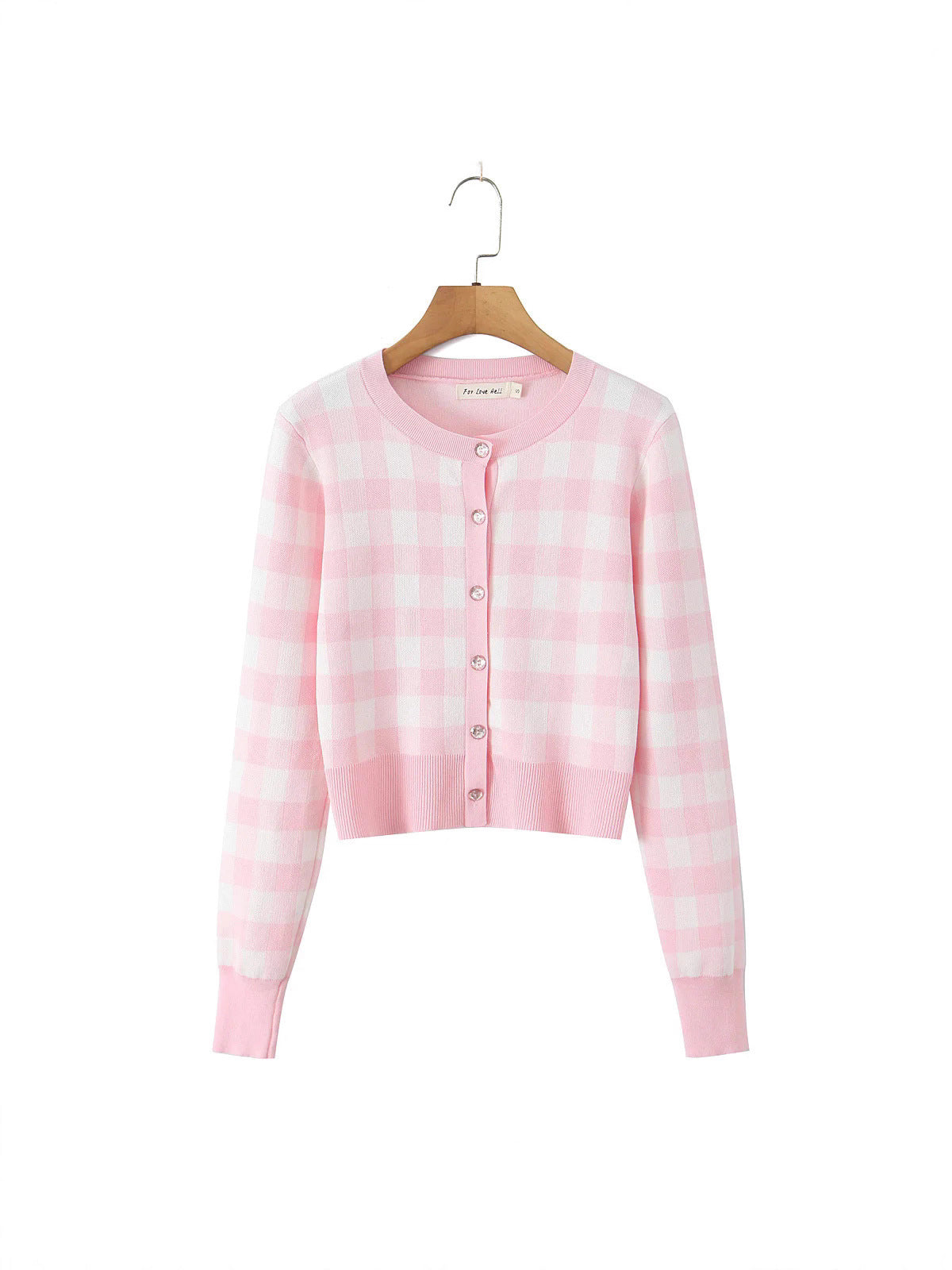 Damen modischer karierten Strickjacke mit Rundhalsausschnitt und Knopfverschluss Stalluxe