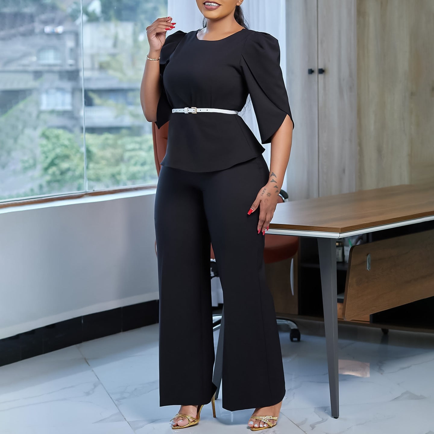 Damen elegante und modische Kombination aus Oberteil und Hose Stalluxe
