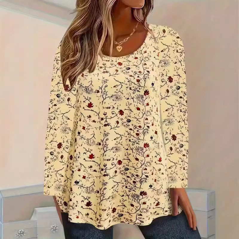 Damen Langarmshirt mit floralem Muster und A-Linien Schnitt Stalluxe